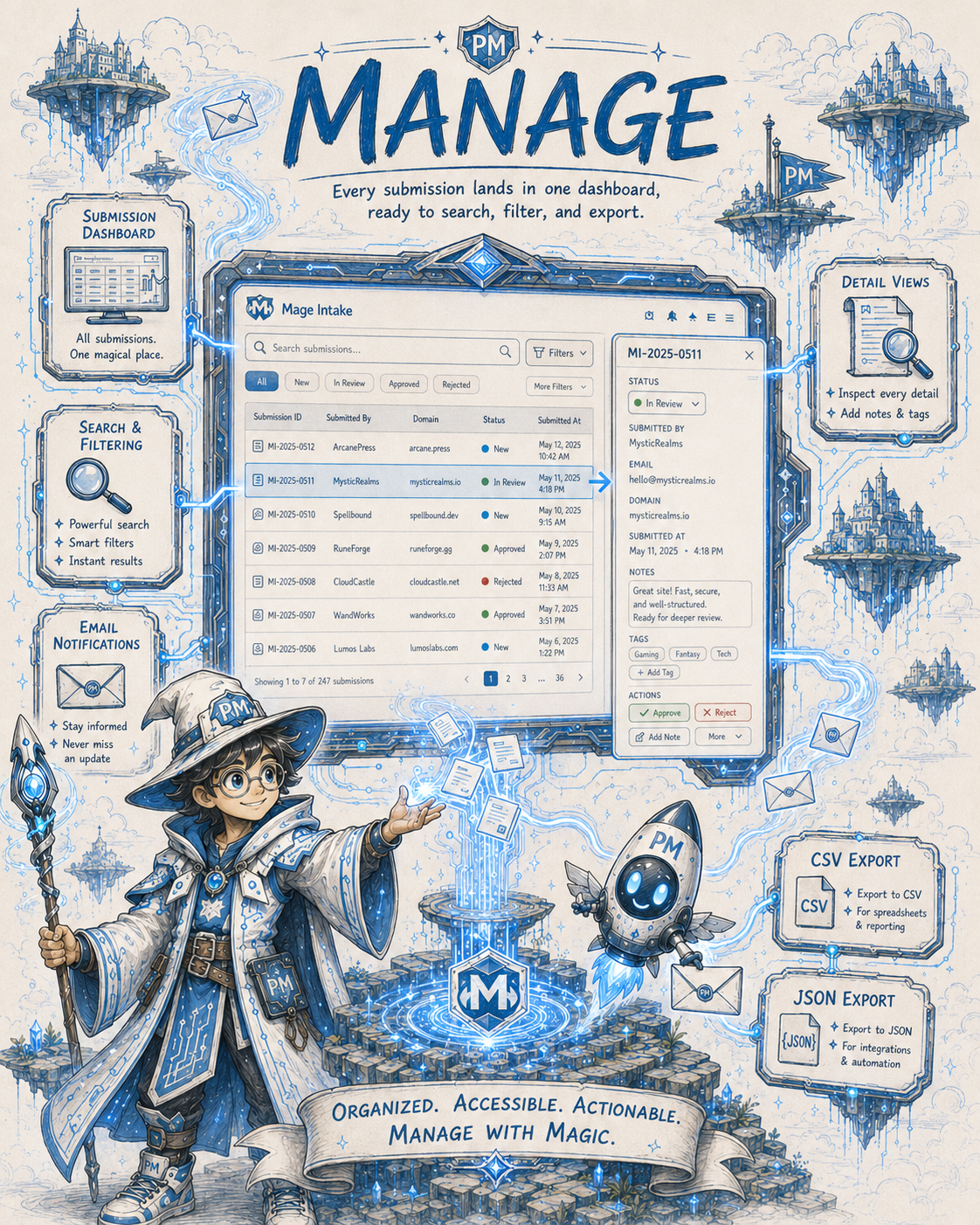 Manage every submission from one dashboard